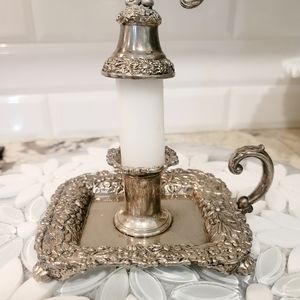 Rare💫 Tiffany Pattern Reproduction in silver-plate Candle Holder with Snuffer.